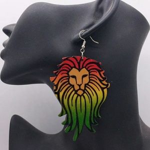 African Lion multicolored wooden dangle Earrings